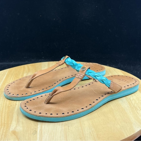 UGG Shoes - UGG Navie Sandals Women’s 8/39 Blue Braided Leather Thong Flip Flop 1004109